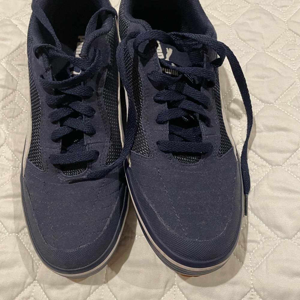 Puma Blue Sneakers with White Sole and Canvas Upper